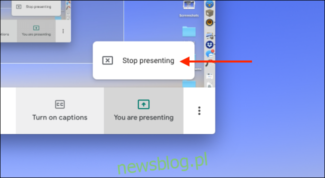 Kliknij Zatrzymaj prezentowanie, aby zatrzymać udostępnianie ekranu
