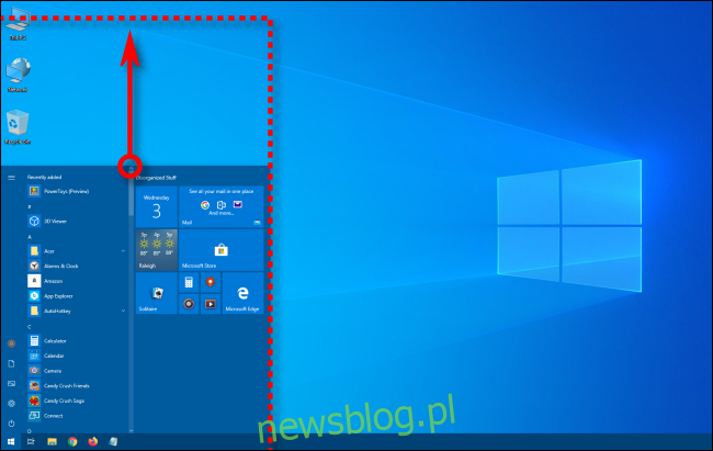 Zmiana rozmiaru menu Start systemu Windows 10 w pionie