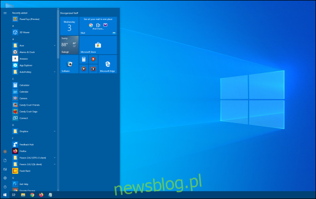 Wyższe menu Start systemu Windows 10