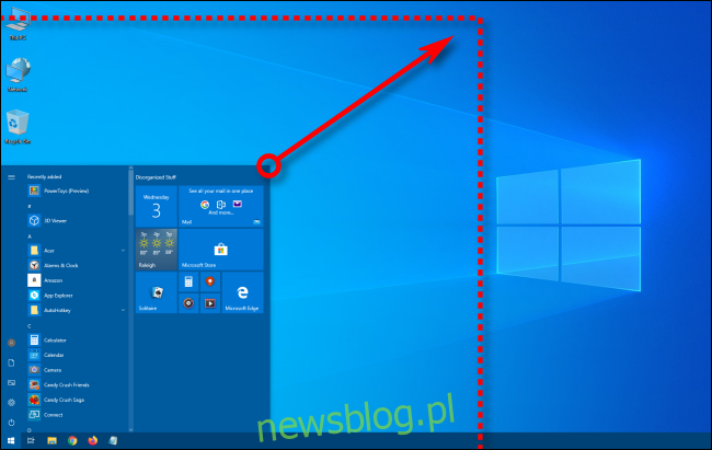 Zmiana rozmiaru menu Start systemu Windows 10 po przekątnej