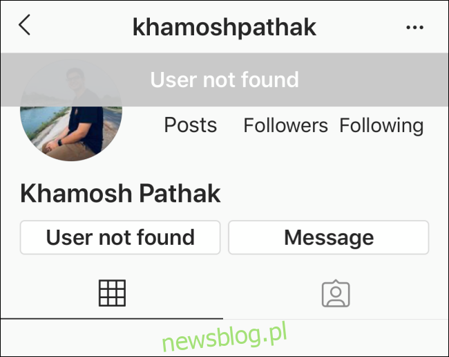 Brak szczegółów na stronie profilu dla profilu na Instagramie, który Cię zablokował