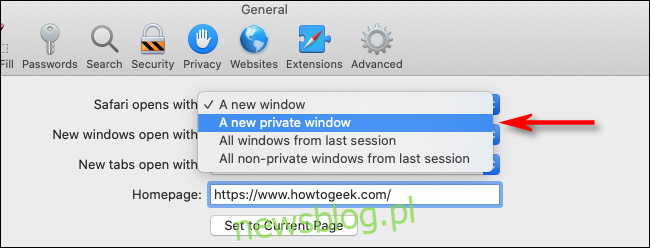 Wybierz Nowe okno prywatne z menu rozwijanego w Safari dla komputerów Mac