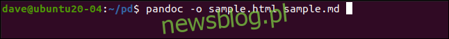 pandoc -o sample.html sample.md w oknie terminala.