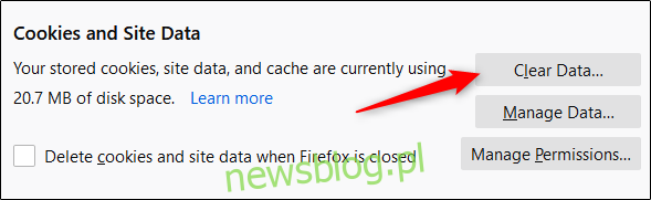 Wyczyść pliki cookie i pamięć podręczną w przeglądarce Firefox