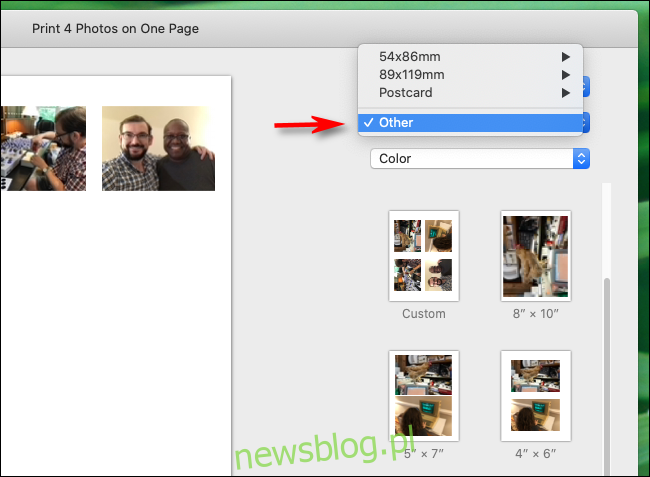 Wybierz opcję Inne w rozmiarach papieru w aplikacji Zdjęcia na komputerze Mac