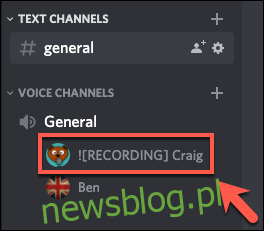 Bot Discord Craig w stanie nagrywania