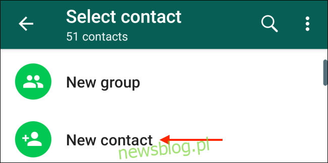 Stuknij przycisk Nowy kontakt w systemie Android