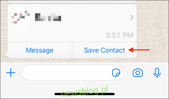Stuknij Zapisz kontakt w iPhone WhatsApp
