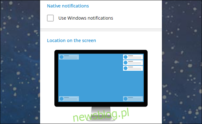 Opcje powiadamiania Telegram dla systemu Windows.