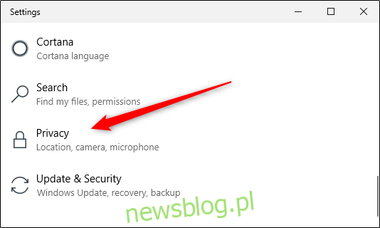 Opcja prywatności w ustawieniach systemu Windows