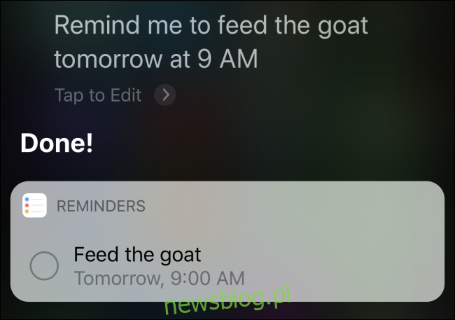 Siri potwierdza przypomnienie 