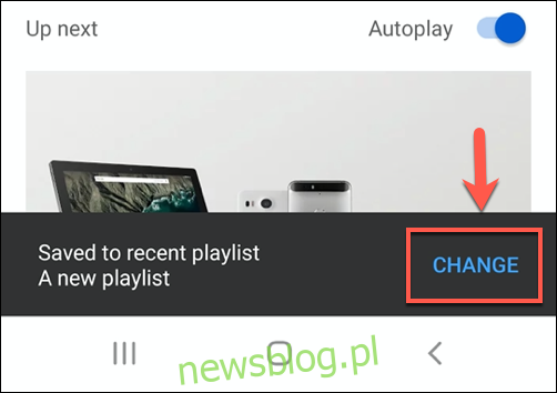 Stuknij zmień, aby zmienić miejsce umieszczenia zapisanego wideo YouTube