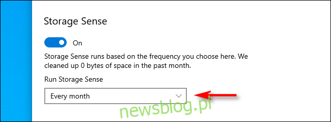 Wybierz opcję Interwał uruchamiania wykrywania pamięci w ustawieniach systemu Windows 10