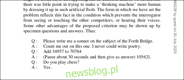 Lista pytań i odpowiedzi z pliku PDF artykułu Turinga.