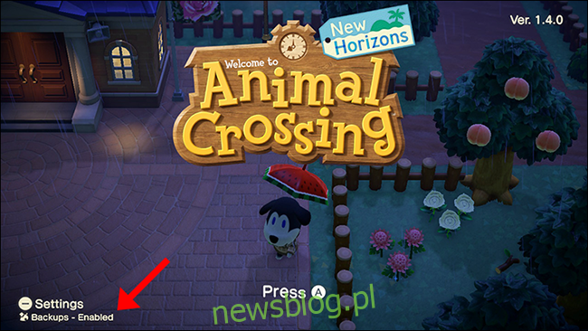 Kopia zapasowa Animal Crossing New Horizons włączona