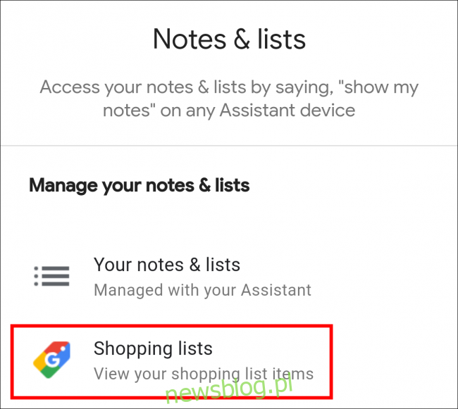 Lista zakupów Asystenta Google