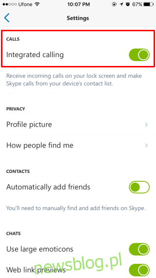 połączenia zintegrowane przez Skype