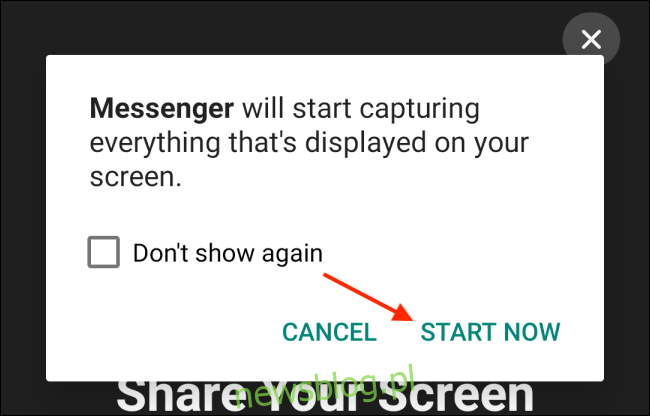 Stuknij Rozpocznij teraz w Messengerze na Androida