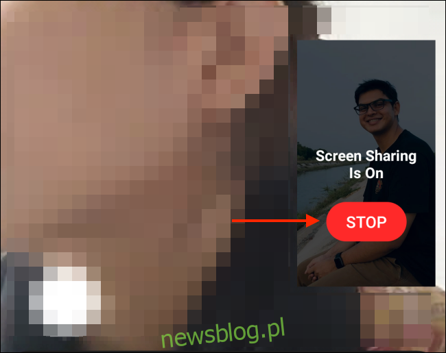 Stuknij Zatrzymaj, aby zatrzymać udostępnianie ekranu w systemie Android