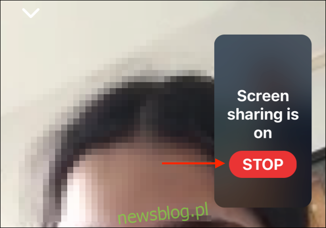 Stuknij Zatrzymaj, aby zatrzymać udostępnianie ekranu na iPhonie