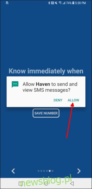 Zapytanie o zgodę na wiadomość SMS Haven