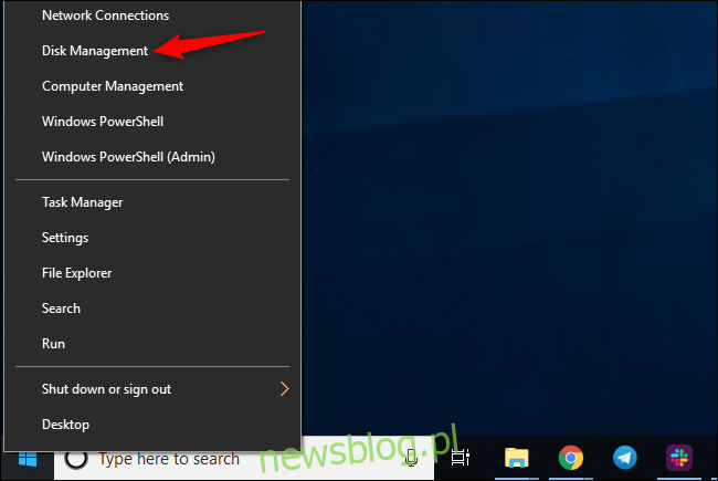 Uruchomienie zarządzania dyskami w systemie Windows 10