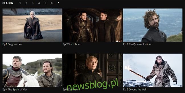 Odcinki Game of Thrones do przesyłania strumieniowego na stronie internetowej HBO