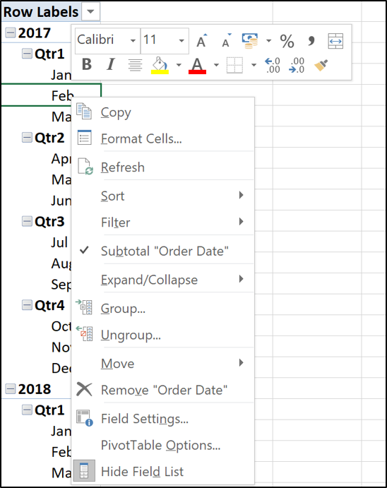 Grupuj daty w tabeli przestawnej