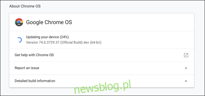 Okno aktualizacji systemu operacyjnego Chrome