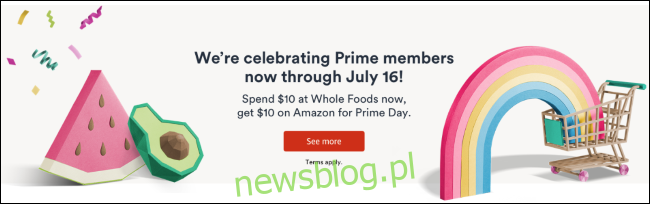 Baner z ofertą Whole Foods Prime Day za 10 USD