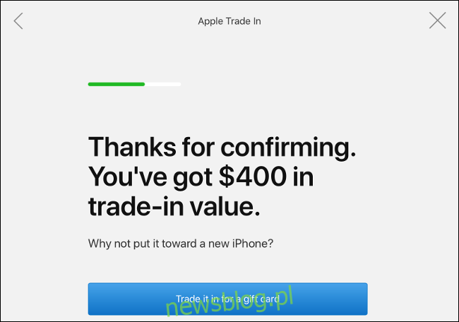 Ekran wartości Apple Trade In.