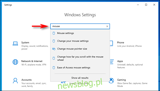 Kliknij pasek wyszukiwania w Ustawieniach i wpisz, czego szukasz w systemie Windows 10.