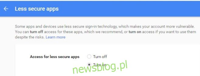Mniej bezpieczne aplikacje - gmail