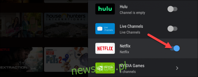 Android TV dodaj wiersz Netflix