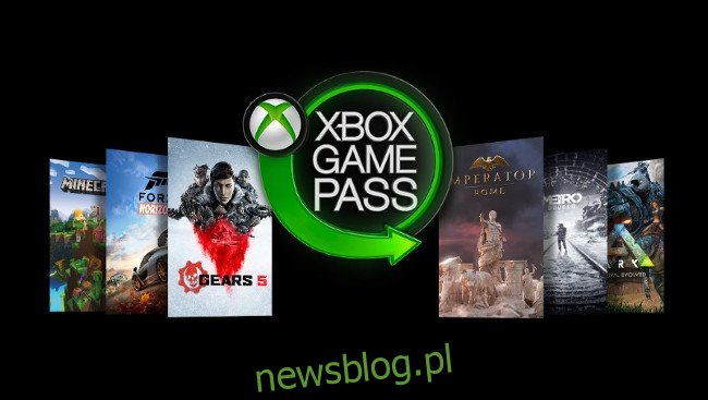 Logo Microsoft Xbox Game Pass otoczone grami.