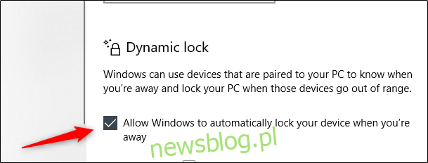 Zaznacz opcję „Zezwalaj systemowi Windows na automatyczne blokowanie urządzenia, gdy jesteś poza domem” 