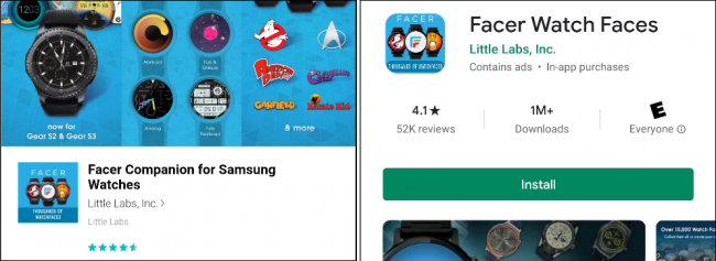 Aplikacja Facer w sklepach Galaxy App i Google Play.