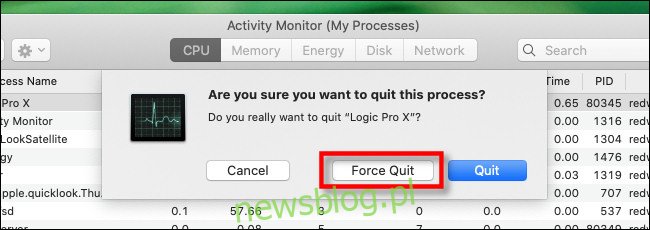 W Monitorze aktywności na Macu wybierz 