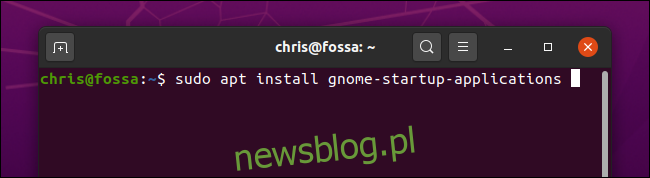 Instalowanie narzędzia Aplikacje startowe GNOME w systemie Ubuntu.