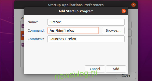 Dodawanie niestandardowego programu startowego w systemie Ubuntu.