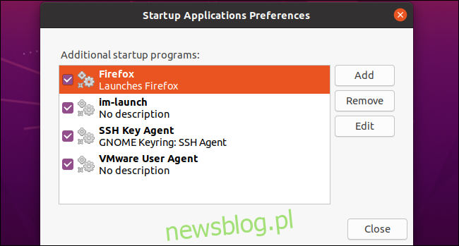 Firefox jako niestandardowa aplikacja startowa w systemie Ubuntu 20.04 LTS.