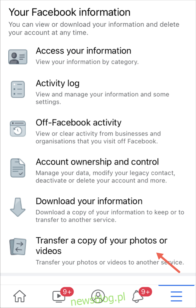 Wybierz opcję przesyłania zdjęć i filmów w aplikacji Facebook