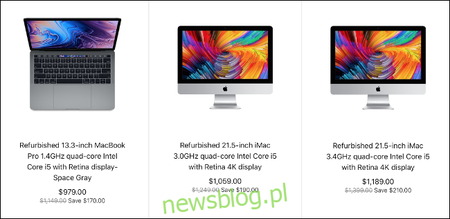 Trzy odnowione komputery Mac do sprzedaży w witrynie Apple.