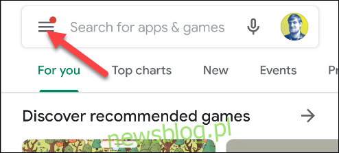 Google Play dotknij menu