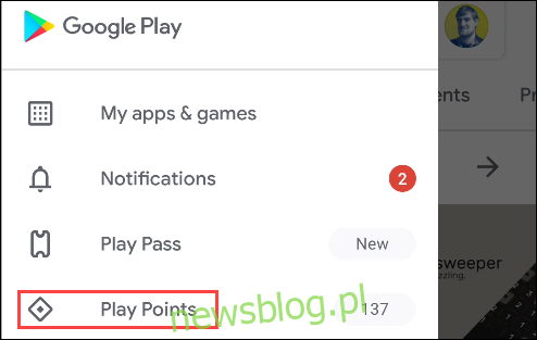 punkty google play z menu