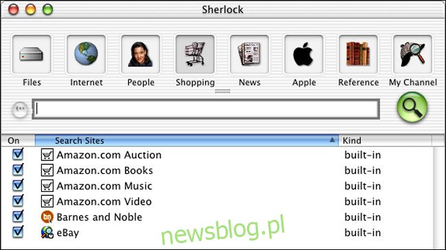Okno wyszukiwania Sherlocka w publicznej wersji beta systemu Mac OS X.
