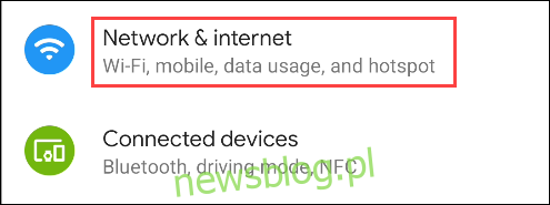 ustawienia sieci i internetu w systemie Android