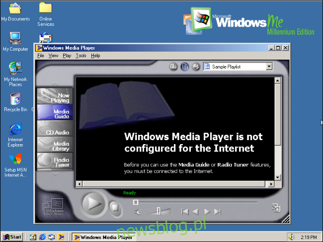 Windows Media Player 7 w systemie Windows Me.