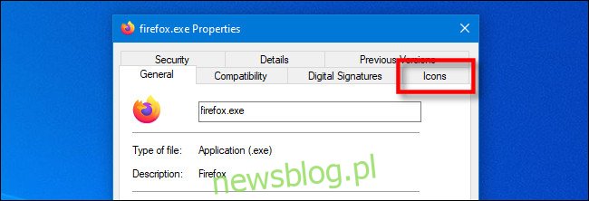 W oknie Właściwości EXE w systemie Windows 10 kliknij specjalny IconViewer 