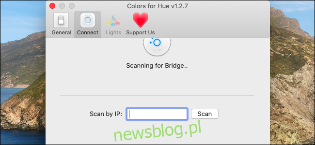 Wprowadzenie adresu IP mostka Hue w aplikacji Colors for Hue.